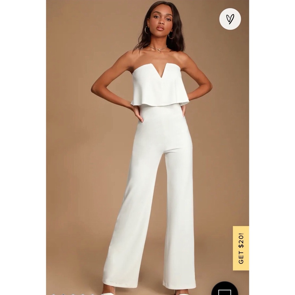Lulus Power of Love White Strapless Jumpsuit NWT